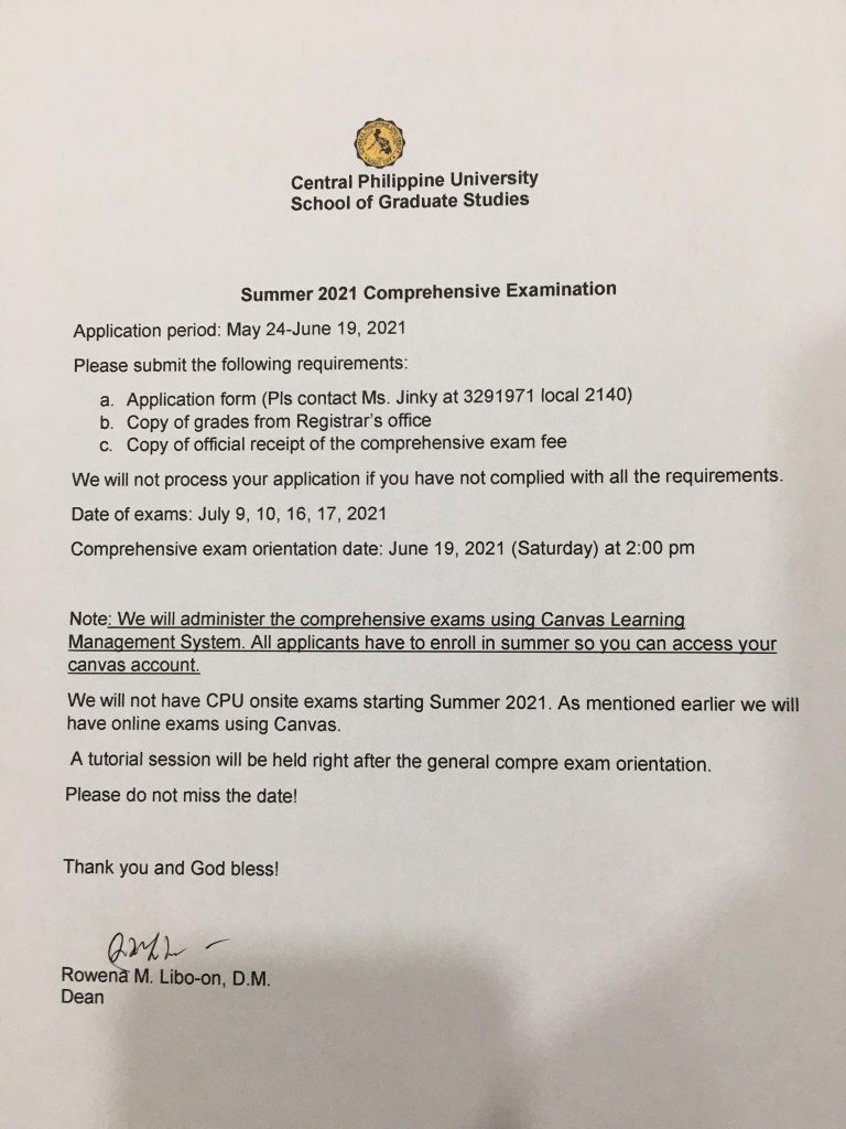 Summer 2021 Comprehensive Examination – School of Graduate Studies